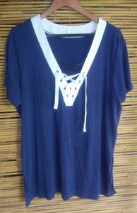 Beautiful 2X Navy Sailor Girl Lace Tie Top Plus